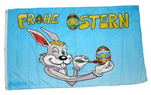 Fahne / Flagge Frohe Ostern Maler Hase 90 x 150 cm