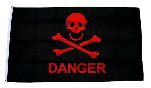 DANGER Totenkopf & Knochen Rot Schwarz Fußball Fahne Flagge Fan Fahnen 1,50x0,90 
