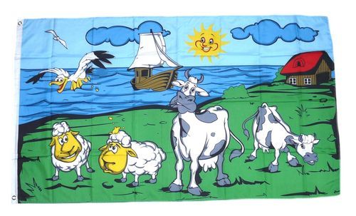 Fahne / Flagge Schafe & Kühe an der Küste 90 x 150 cm