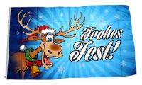 Fahne / Flagge Frohes Fest Elch Weihnachten blau 90 x 150 cm