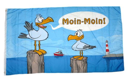 Flagge Fahne Moin Moin Seemann Hissflagge 90 x 150 cm