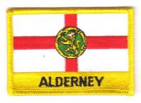 Fahnen Aufnäher Alderney Schrift