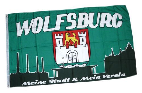 Fahne / Flagge Wolfsburg Silhouette 90 x 150 cm