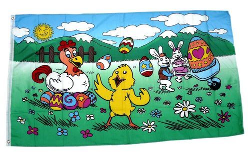 Fahne / Flagge Frohe Ostern Henne 90 x 150 cm